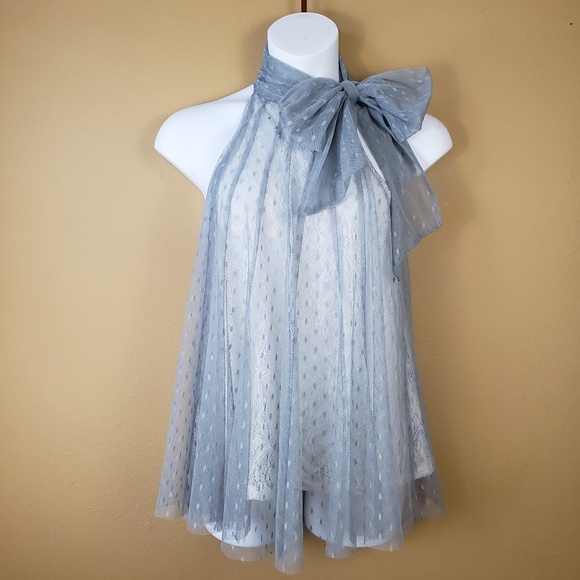 Altar'd State Tops - Dotted Tulle and Lace Layered Tunic Top L Gray